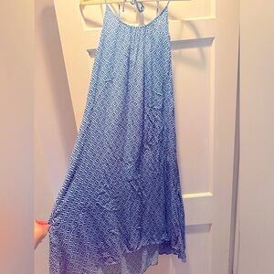 Blue and white flowing dress